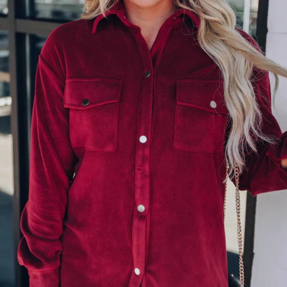 Wine Collared Shacket - Picture 2 of 4